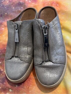 Frye Metallic Silver Zip-Front Slide Sneakers
